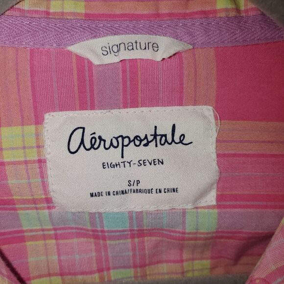 AEROPOSTALE Y2K PINK GREEN BLUE PLAID BUTTON DOWN SHIRT SIZE SMALL - Picture 3 of 5